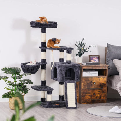 Purr-fect Condo: The Feline High-Rise with Scratchin' Board & Dinner Dish - Smoky Gray Edition!