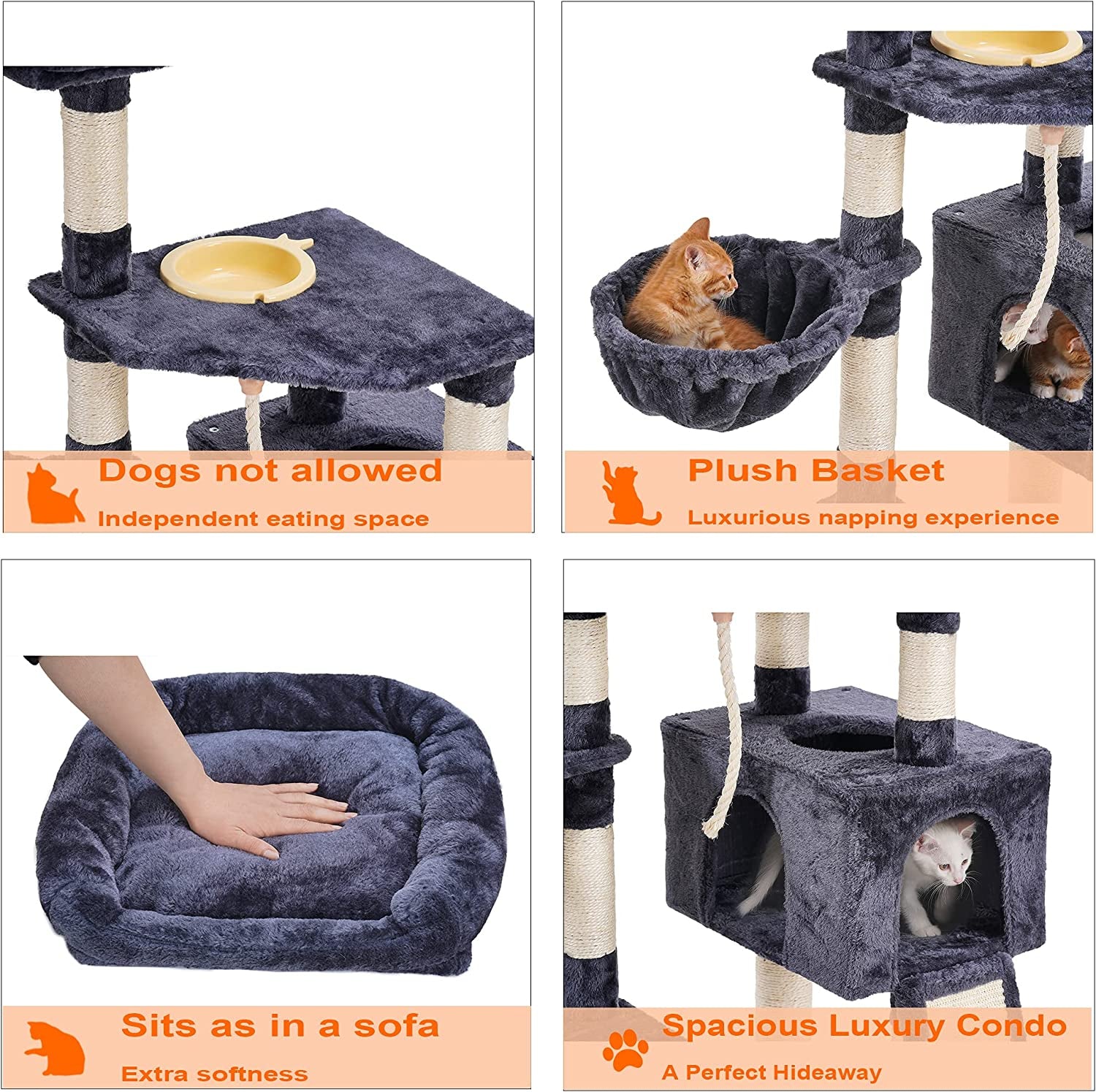 Purr-fect Condo: The Feline High-Rise with Scratchin' Board & Dinner Dish - Smoky Gray Edition!